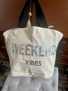 Brandneu Weekend Vibes Beuteltasche XL Nachttasche Shopper Canvas Punze 20 $ - Bild 1 von 2