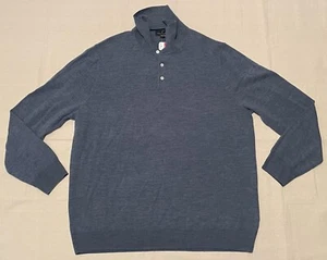 Brooks Brothers Sweater Mens 2XL XXL Blue 3-Button Henley Extra Fine Merino Wool - Picture 1 of 17