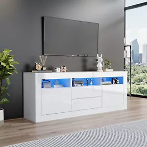 Hochglanz Sideboard Mit LED-Beleuchtung Lowboard TV Lowboard Fernsehschrank Weiß - Bild 1 von 10