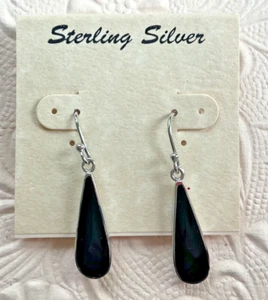 PENDIENTES GANCHO COLGANTE PLATA ESTERLINA 925 FACETADOS LÁGRIMA ÓNIX NEGRO Nuevos - Imagen 1 de 6