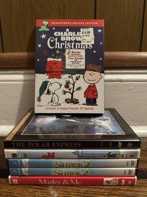 Holiday Christmas DVD Lot Polar Express, Charlie Brown, Elf, Shrek 2 Marley & Me - Image 1 of 4