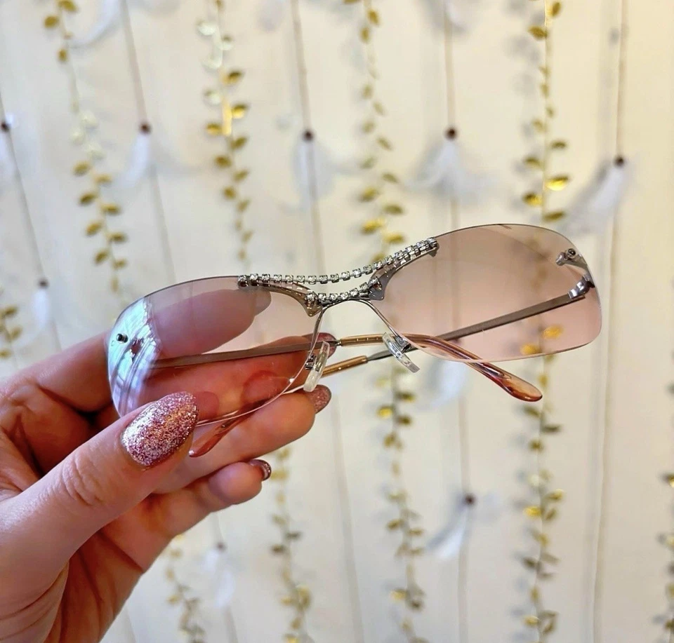 Rare Vintage Y2K Faded Pink Sunglasses W/Rhinestones, XOXO, 100% UV Protection - Image 1 of 4