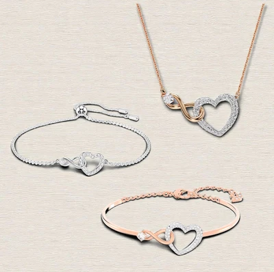Coleção de joias Swarovski Infinity coração, colares e pulseiras, ouro rosa - Imagem 1 de 4