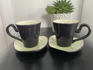 Vintage Ceramic Crackle Glaze Cup & Saucer- Black & Green - triangular saucer - Picture 1 of 9