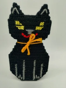 Decoración de pie vintage de lona de punta de aguja de gato negro de Halloween - Imagen 1 de 7