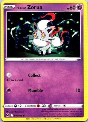Pokemon Hisuian Zorua Normal Common SWSH11: Lost Origin 075/196 NM - Image 1 of 2