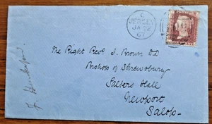 Jersey 1867 QV 1d Red cancelled Jersey 409 Duplex to UK - Picture 1 of 2