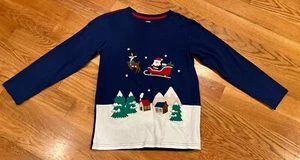 Gymboree Embroidered Santa Clause Top Holiday Express Blue 100% Cotton - Size 12 - Picture 1 of 5