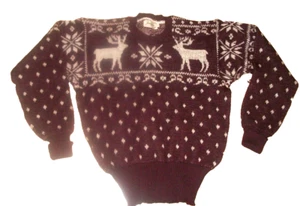 DAMEN VINTAGE 40ER JANTZEN BURGUNDERROT & ELFENBEIN RENTIER WOLLE SKI PULLOVER ETIKETT GR. 40 - Bild 1 von 6