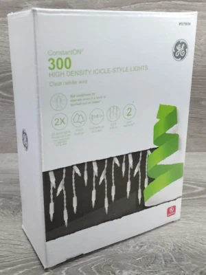 GE ConstantON 300 Clear Icicle Mini Lights 8.8ft High Density NEW Christmas - Image 1 of 4