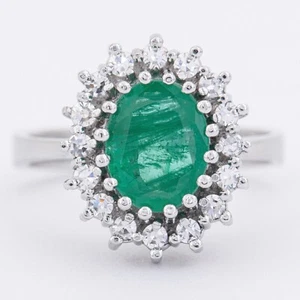 Gr. 54 - Vintage Entourage-Ring Smaragd & Diamanten 0,22 ct. in Weißgold 585/14K - Bild 1 von 8