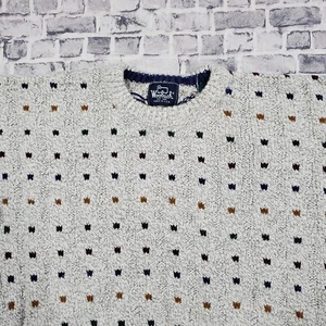 Vtg Woolrich Sweater Men's Large 90's Cable Knit Block Spots USA Gray - Picture 1 of 7