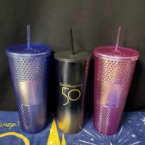 *Set of 3* Disney Parks Starbucks 50th Anniversary Gold Luxe, Blue, Pink Bling - Picture 1 of 6