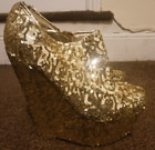 Womans Gold Sequin glitter high heel shoes UK size 5