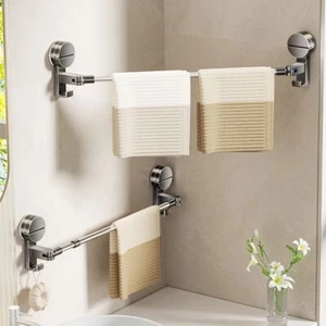 Suction Cup Towel Holder Stainless Steel ABS Punching-Free Double Hook Shower - Picture 1 of 14
