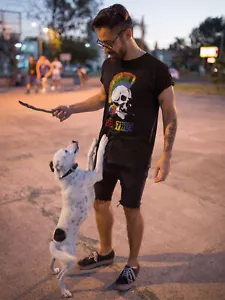 Camiseta de algodón orgánico para hombre Be True Skull Punk LGBT Orgullo Arco Iris GAY Mardi Gras - Imagen 1 de 3
