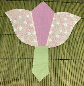 Vintage Tulip Applique Unapplied 11.5 x 10.5" Handmade Khaki Pink Lt Green Stem - Picture 1 of 3