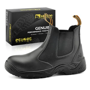 Safety Work Boots Mens Shoes Steel Toe Black Leather Water Resistant Slip on US - Picture 1 of 54