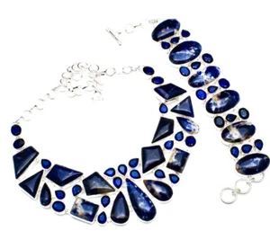 Sensual Blue Sodalite  Tanzanite Handmade Big Necklace+Bracelet Jewelry 133 Gms - Picture 1 of 4