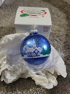 Bronner's Winter Chapel Church Blue 3” Ball Ornament Christmas Wonderland w Box - Imagen 1 de 3