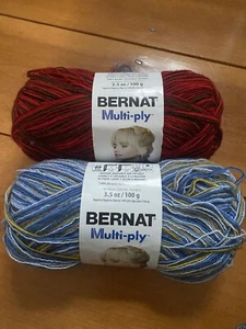 SET 2 BERNAT MEHRFÄDIG Kornblumen Scheunenrot 100 % ACRYLGARN 3,5 Unzen pro Stück NEU - Bild 1 von 3