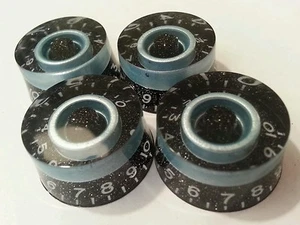 4 perillas de velocidad de guitarra volumen/tono. Escama negra/azul met. PIEZAS DE GUITARRA JAT CUSTOM - Imagen 1 de 6