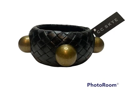 CC SKYE Brass Studded Black Leather Chunky Bracelet - Image 1 of 4
