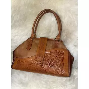 Vintage Leder Handtasche mit Verzierung / Beuteltasche / Handtasche - Bild 1 von 9