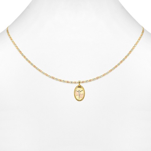 Ciondolo Gesù in vero oro 14 kt tricolore unisex zirconi catena Valentino