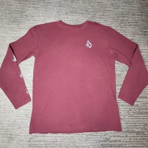 Volcom Size L Mens Sweater Crew Neck Long Sleeve Casual Thermal Waffle Burgundy - Picture 1 of 14