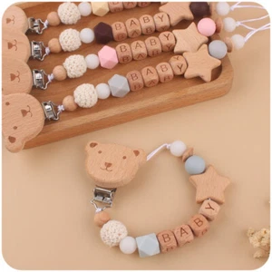 Schnullerkette mit Namen Blume aus Silikon Natur Holz Junge&Mädchen Geschenk ♥♥♥ - Bild 1 von 13