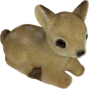 Vintage Flocked Deer Brown Doe Fuzzy Fawn Figurine Laying Down Japan 4” - Picture 1 of 16