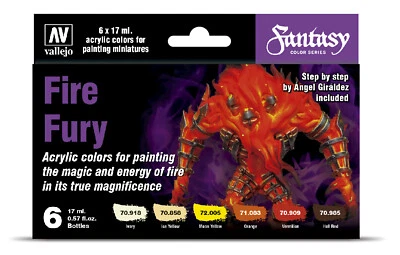 ACRYICOS VALLEJO, S.L Vallejo Fire Fury Set 70243 Fantasy Color Series 6x 17ml Airbrush Farben