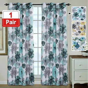 2x Blockout Floral Curtains Eyelet Blackout Curtain Draperies for Living Bedroom - Picture 1 of 5