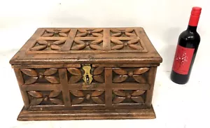 More details for antique table top casket minature coffer box with candle box floral decoration 