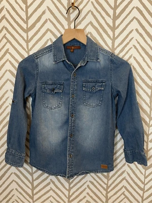 Camisa de mezclilla manga larga de algodón 7 for All Mankind para niñas - talla pequeña Foto 1 de 4