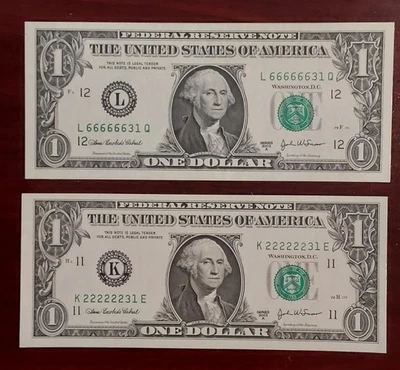 Uncirculated $1 Note Pair 2003A with Super Repeater Serials & Matching 31 Ending - Image 1 of 4