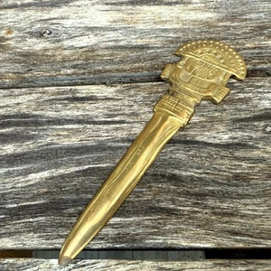 Vintage Gold-Toned Metal Solid Brass Aztec Tribal Letter Opener Knife Decorative - Picture 1 of 4