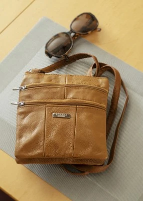 Women's Leather Multi Zip Handbag with Cross Body Shoulder Strap Small Evening - Image 1 of 2