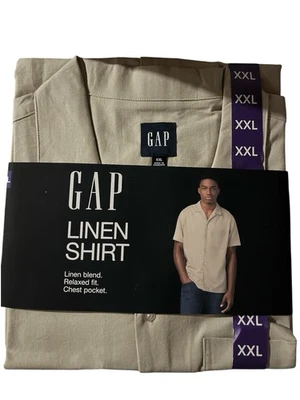 Camisa Gap Lino Caqui Manga Corta Botón Abajo Talla XXL Camisa Para Hombre Foto 1 de 2