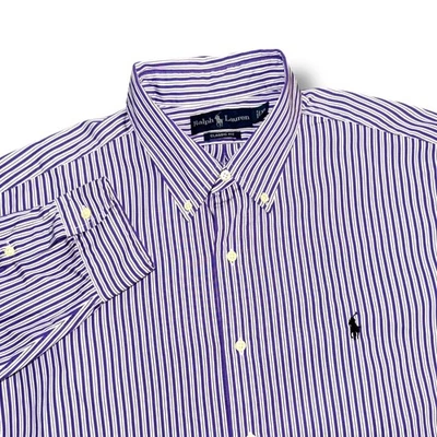 Camisa Ralph Lauren Para Hombres XL Calce Clásico Rayas Abotonada Púrpura Blanca Foto 1 de 4
