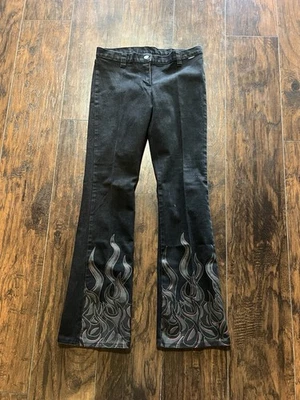 Pantalones de mezclilla vintage raros Y2K Serious Brand Flame para mujer talla 11 rojos negros hechos en EE. UU. Foto 1 de 4