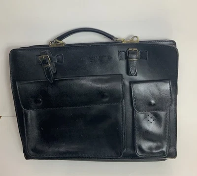 Pasta Persaman Nova York Feita na Itália Couro Preto Bronze Hardware Vintage - Imagem 1 de 4