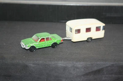 Alter Mercedes Benz 450SE W116 Nr 249 + Wohnwagen Majorette Modellauto 1/60 - Bild 1 von 4