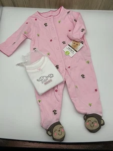 Carter's Baby Girls' 2 Piece Elephant Monkey Pink Brown Sleep and Play 3 M NOS - Picture 1 of 3