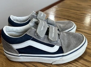 Vans Off The Wall Gray Suede & Blue Canvas Kids Size 12 Hook And Loop 721356 EUC - Picture 1 of 7