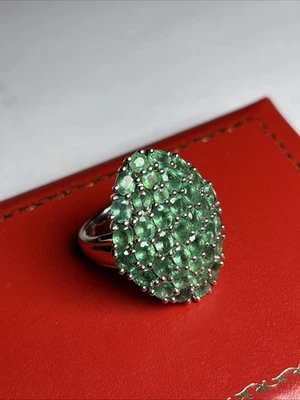 STS JEWELERS 925 Sterling Silver Ring Oval Emerald Natural Gemstone Jewelry Sz 5 - Image 1 of 4