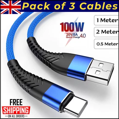 USB A to USB-C Cable Braided Fast Charger Type C Lead For iPhone 15 16 / Samsung - Image 1 of 4