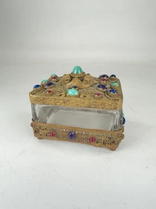 Antica scatola portagioie e portagioie cecoslovacca 1880-1920 gioiello bronzo incrostato - Foto 1 di 18