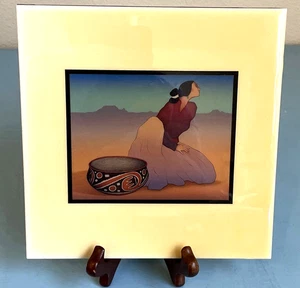 Southwest Art Tile 8x8 Native Navajo Woman & Pottery R.C. Gorman - Picture 1 of 7